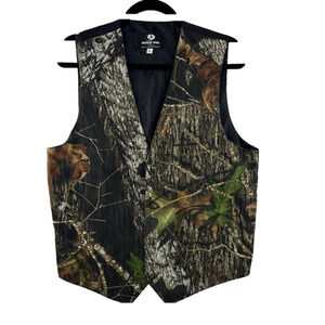 Mossy Oak Green and Brown Camouflage Button Down Tuxedo Vest